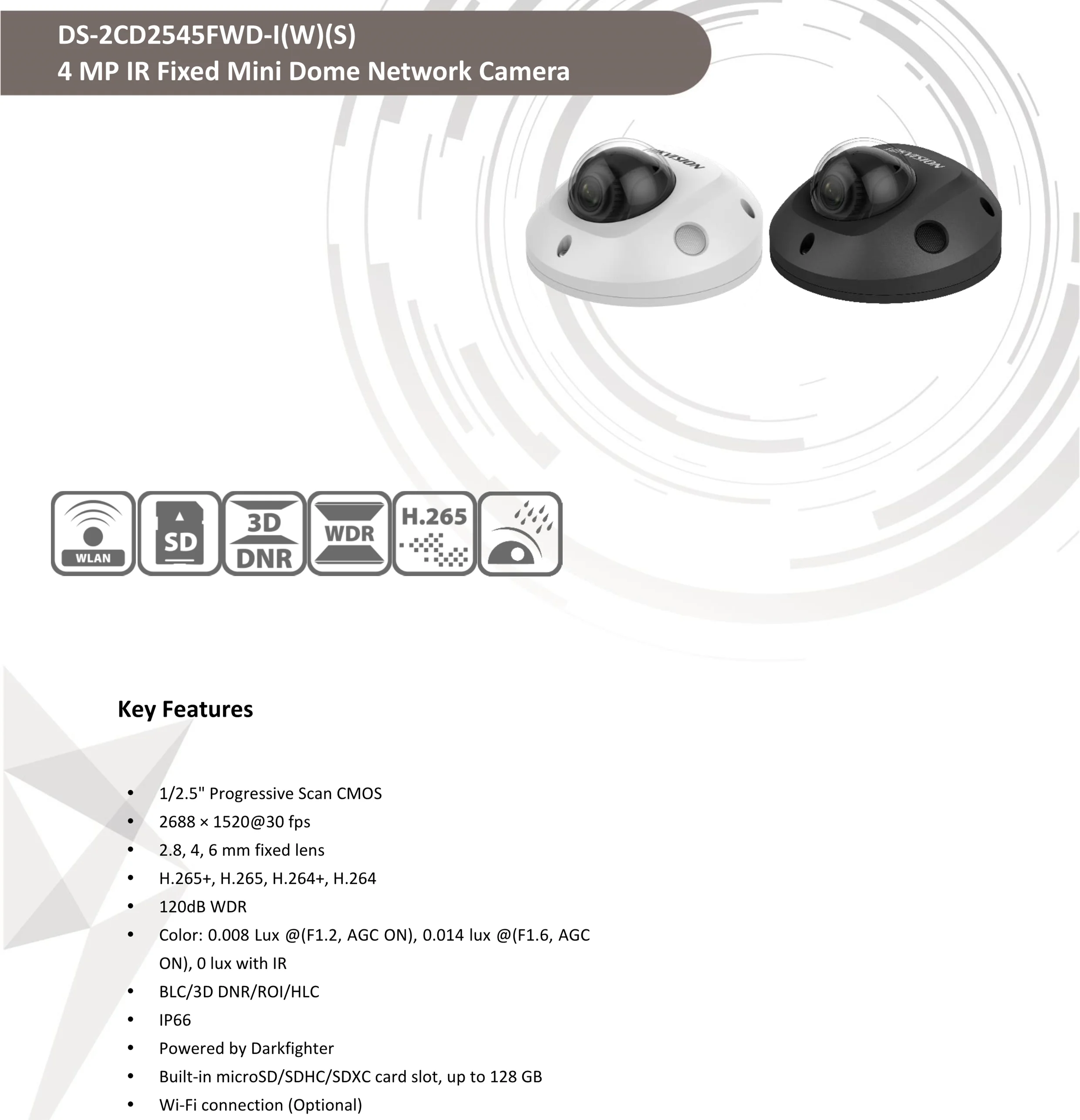 Hikvision 4MP Darkfighter Мини купольная камера безопасности DS-2CD2545FWD-IS с аудиовходом POE видеонаблюдение черная сетевая камера видеонаблюдения