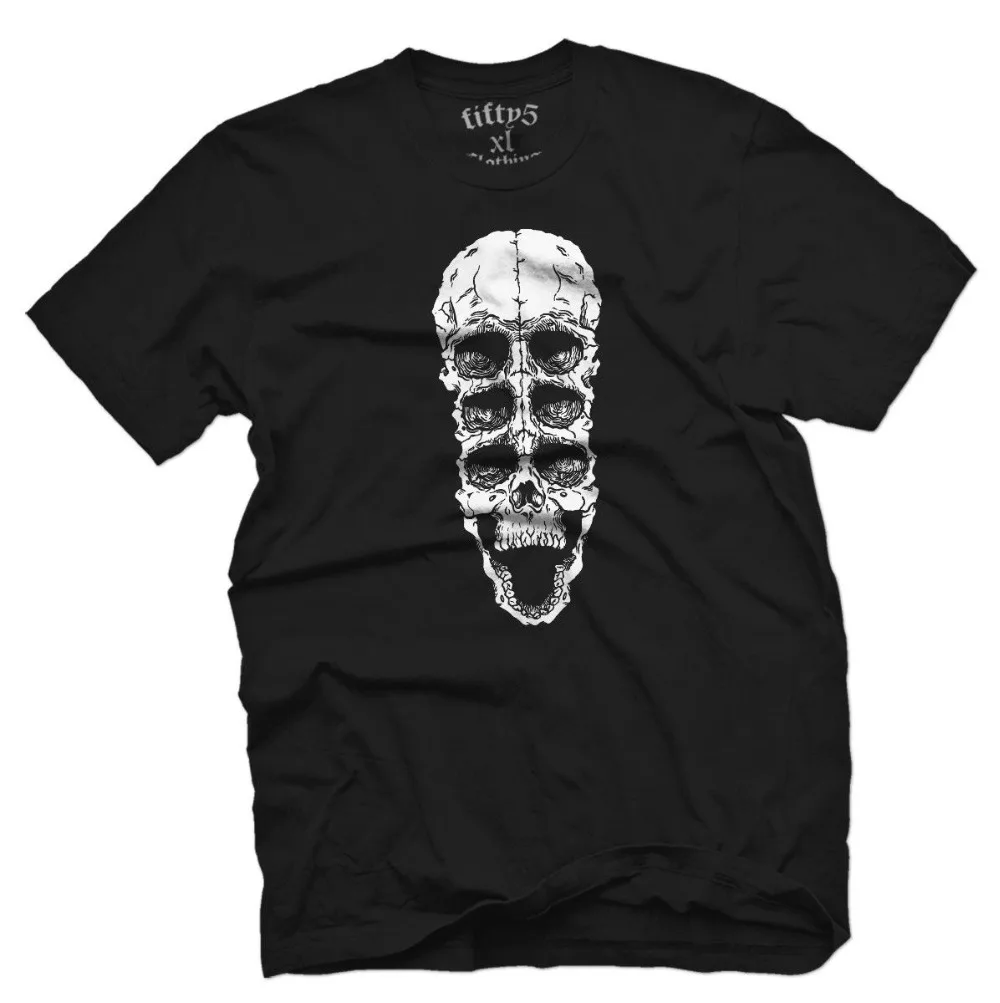 

Fashion Summer Straight 100% Cotton Fifty5 Stacked Skulls Men's T Shirt Tee Shirt