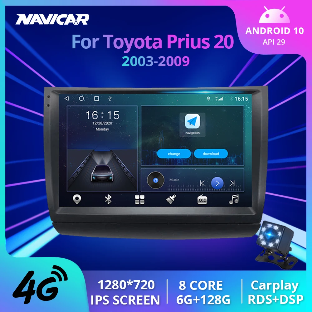 NAVICAR 2Din Android10.0 Car Radio For Toyota Prius 20 2003-2009 GPS Navigation Stereo Receiver Auto Radio Car Multimedia Player