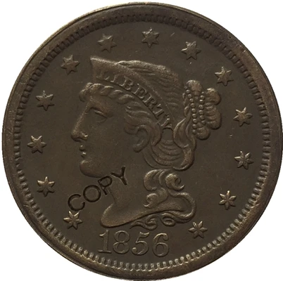 1856 США 1839-1857 Заплетенные волосы большой цент копии монет - Цвет: 1856