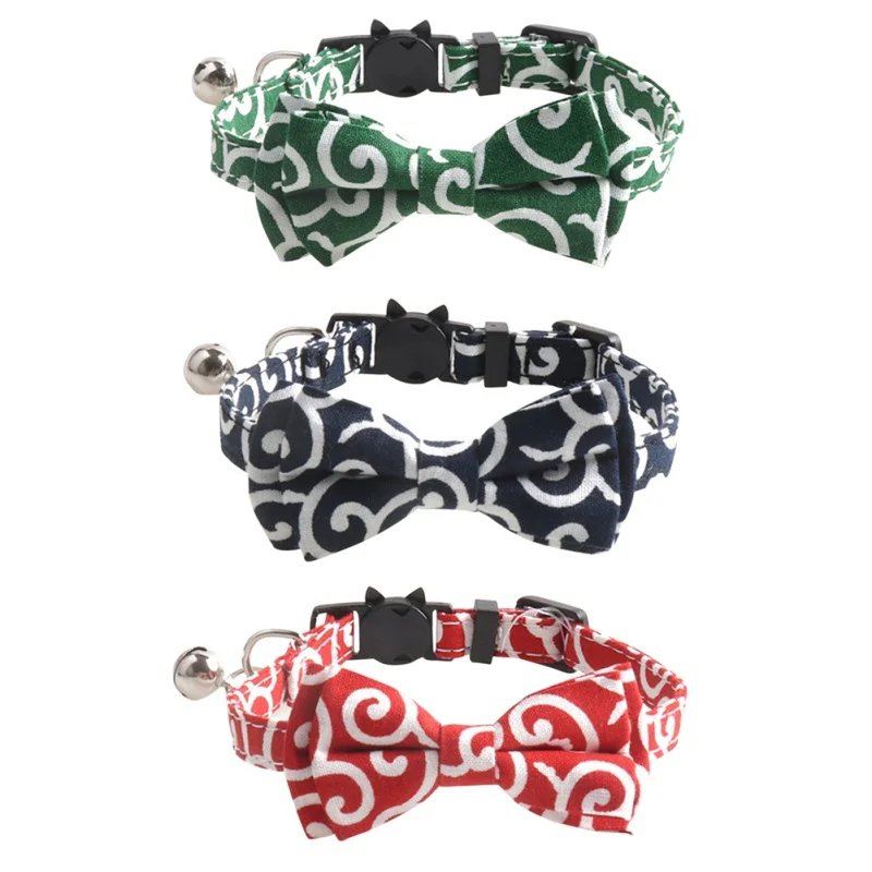 

Dog Collar Fashion Pattern Bow & Bell Vitality Button Collar Photo Props Party Decoration 3 Color