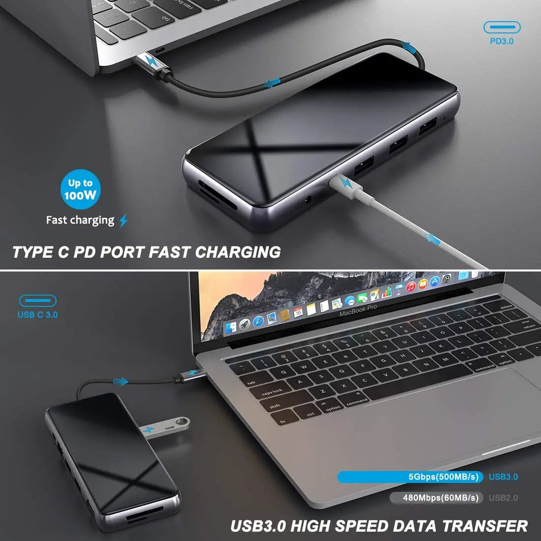 Док-станция 12 в 1 USB C-концентратор 3USB/2HDMI/VGA/RJ45/100 Вт переходник PD/Aux разветвитель для