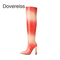 dovereiss fashion shoes for woman winter pointed toe sexy block heels knee high boots elegant mature 42 43