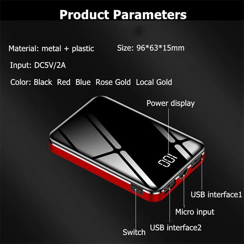 Xiaomi бренд QI 3,0 зеркальное зарядное устройство водонепроницаемый внешний аккумулятор 20000 мАч портативное зарядное устройство светодиодный ЖК Внешний аккумулятор мини