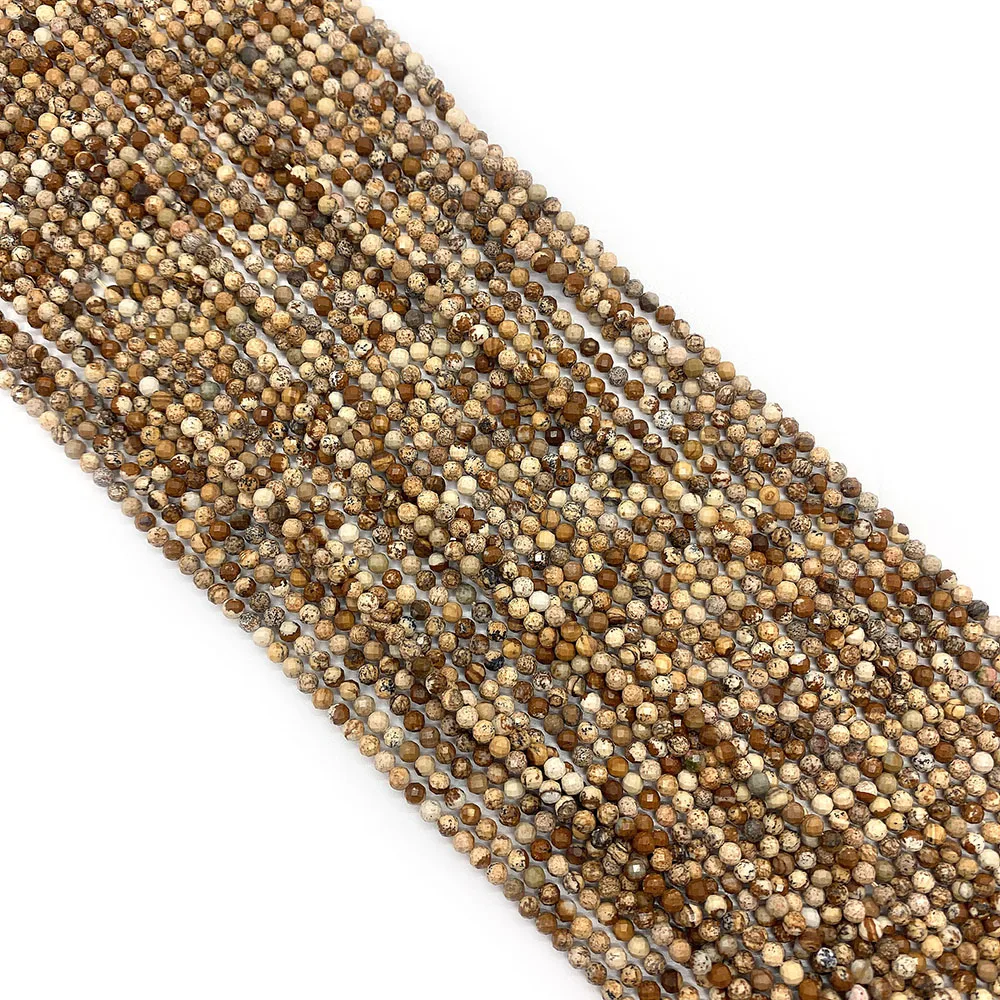 

Natural Stone Beads Picture Stone Round Faceted Loose Beads 2/3/4 mm Size Necklace Jewelry Making Handmade Accessories