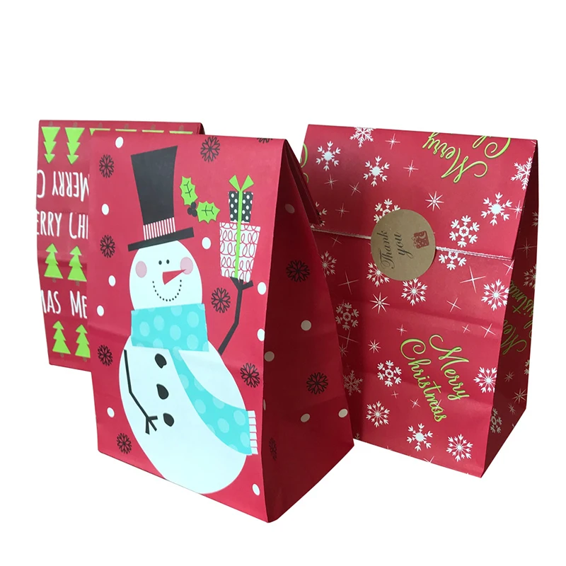 

Hot Kraft Paper Christmas Bag Merry Christmas Paper Bag Snowman Christmas Food Cookie Gift Packing Bag