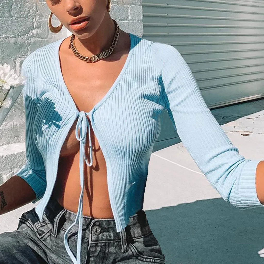 Модный вязаный кардиган с узлом короткий топ Вязаный на шнуровке бантом Летняя