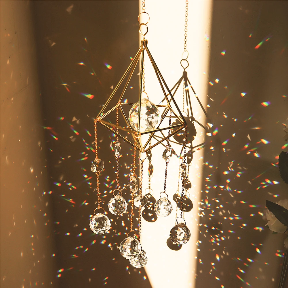 Hanging Prism Home Garden Car Decor Diamond Metal Wind Chime Pointed Bead Flower Frame Moon Crystal Jewelry | Дом и сад