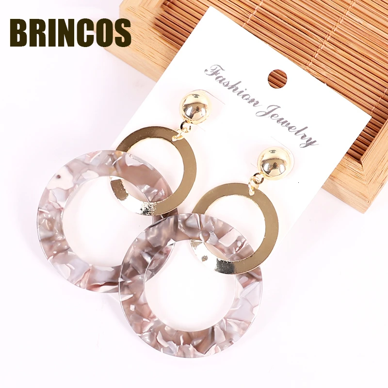 Женские акриловые серьги в стиле бохо большие Винтажные золотистого цвета