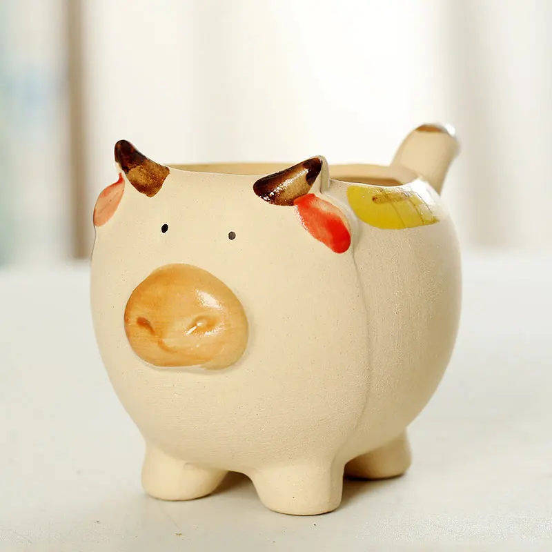 

Пасторальные Мультяшные животные, керамическая искусственная керамическая посуда, простой Рабочий стол, зеленое растение в горшке