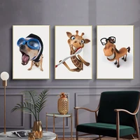 nordic style giraffe dog canvas no frame art print poster funny cartoon animal wall pictures for kids room