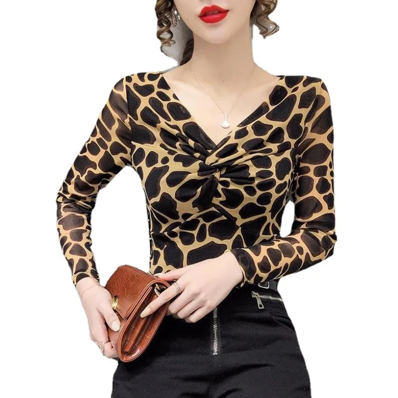 

Leopard Print Latin Dance Woman Fashion Top Clothes Ballroom Dancewear Modern Dancing Female Adult Performance Practice Shirt