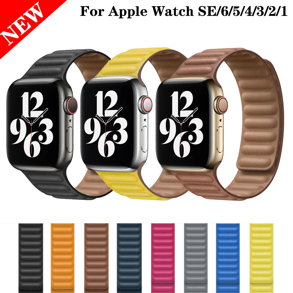 

Leather Link For Apple watch band 44mm 40mm 41mm 45mm 42mm 38mm original Magnetic Loop bracelet iWatch series 3 5 4 SE 6 7 strap