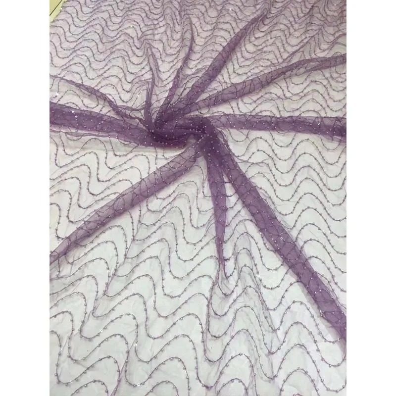 

African Lace Fabric 2020 High Quality 5 Yards Casual Solid Pearl Ripple Pattern Fashion Fabric For Female Daliy