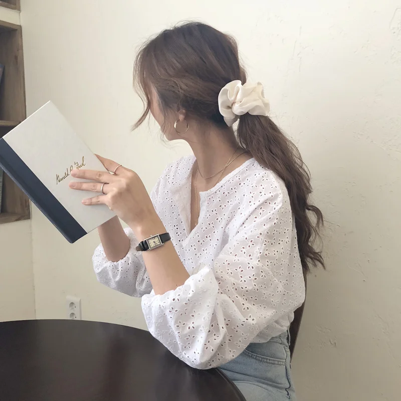 

Корейский шикарный весенний мягкий и очаровательный дизайн рубашка с круглым вырезом однобортная Свободная рубашка с длинным рукавом Rac