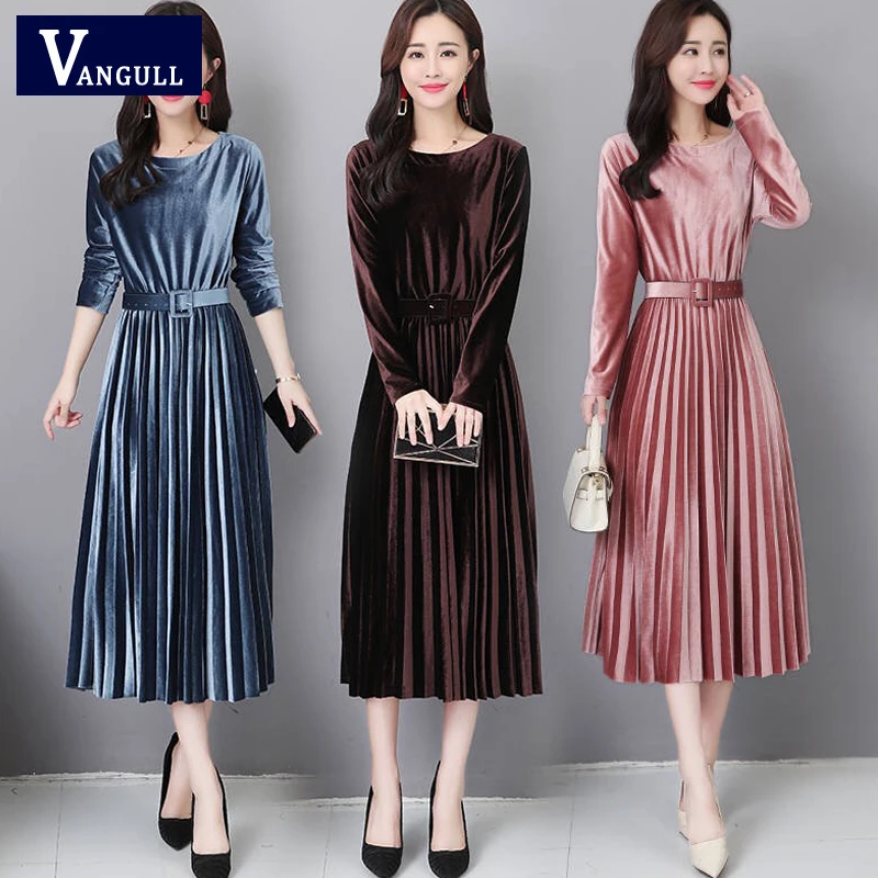 Vangull женские бархатные платья однотонное элегантное женское платье Осень-зима 2019