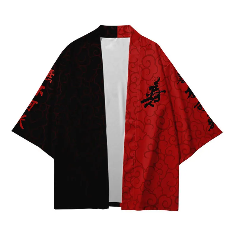 

Personality Good evil Print japanese kimono cardigan men haori yukata Male Samurai Costume Beach Men's Kimono Cardigan Shirt
