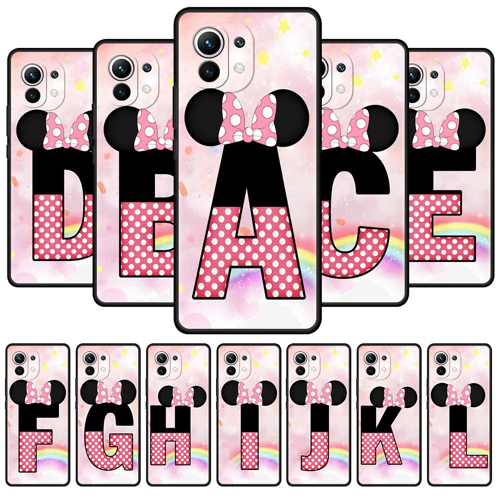 

Case for Xiaomi Mi 11 Ultra 10T Pro Note 10 9T 11T A2 9 SE CC9 CC9E 8 Lite 10S Black Phone Cover Cute Love Initials Letters A