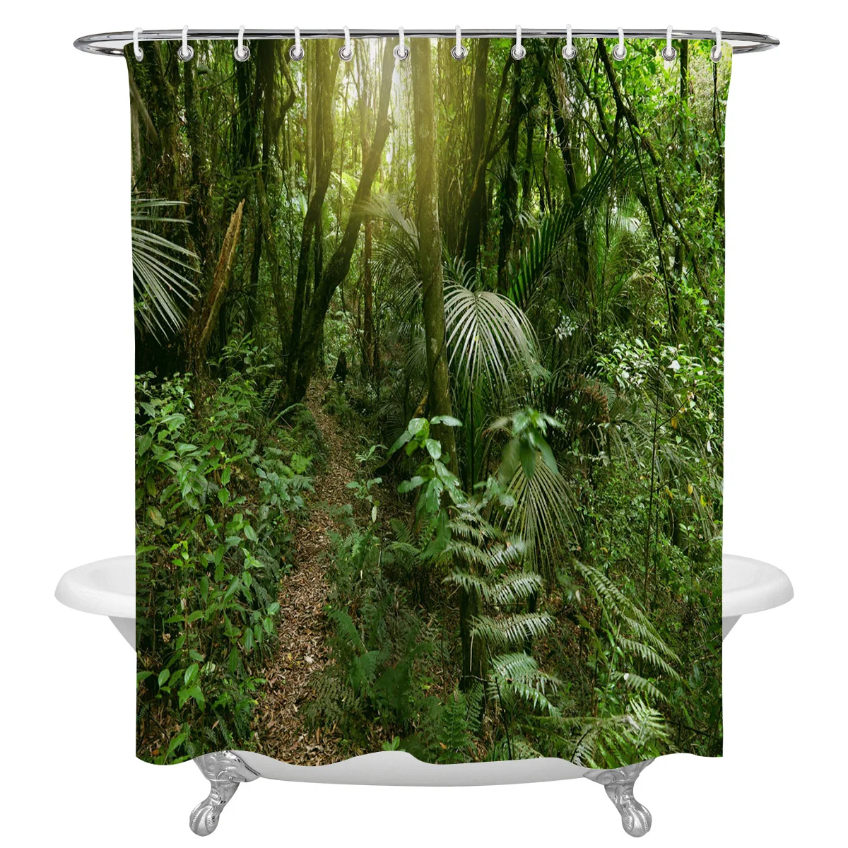 

Tropical Jungle Green Leaves Woods Bathroom Shower Curtain Polyester Fabric Waterproof Shower Curtains with Hooks