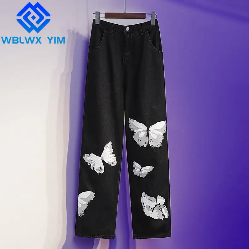

Fashion Butterfly Print Jeans Women High quality Denim Harem Pants High Waist Jeans Loose Plus size Trousers Female Streetwear