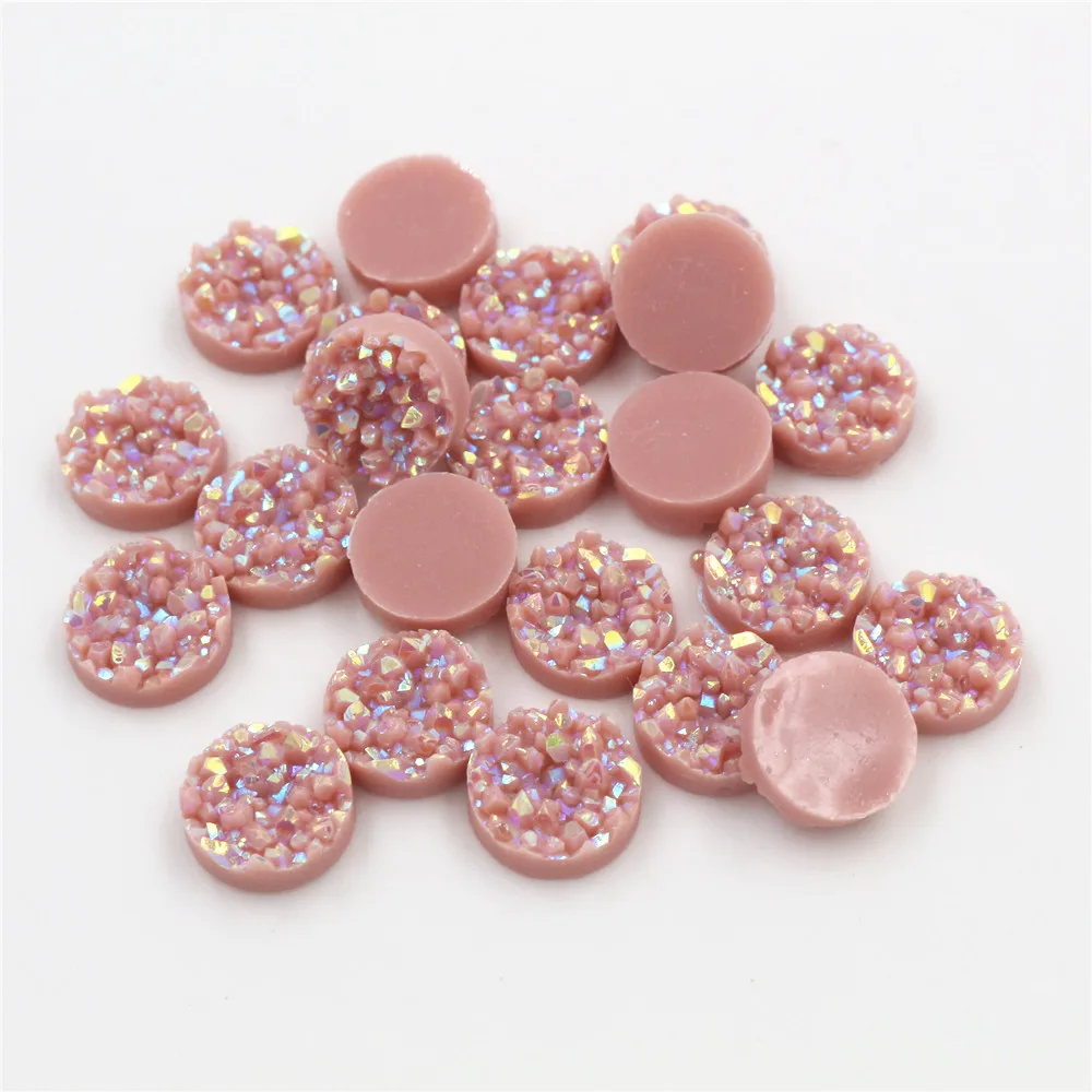 

Fashion 40pcs 8mm 10mm 12mm Light peach ab Color Natural ore Style Flat back Resin Cabochons For Bracelet Earrings accessories