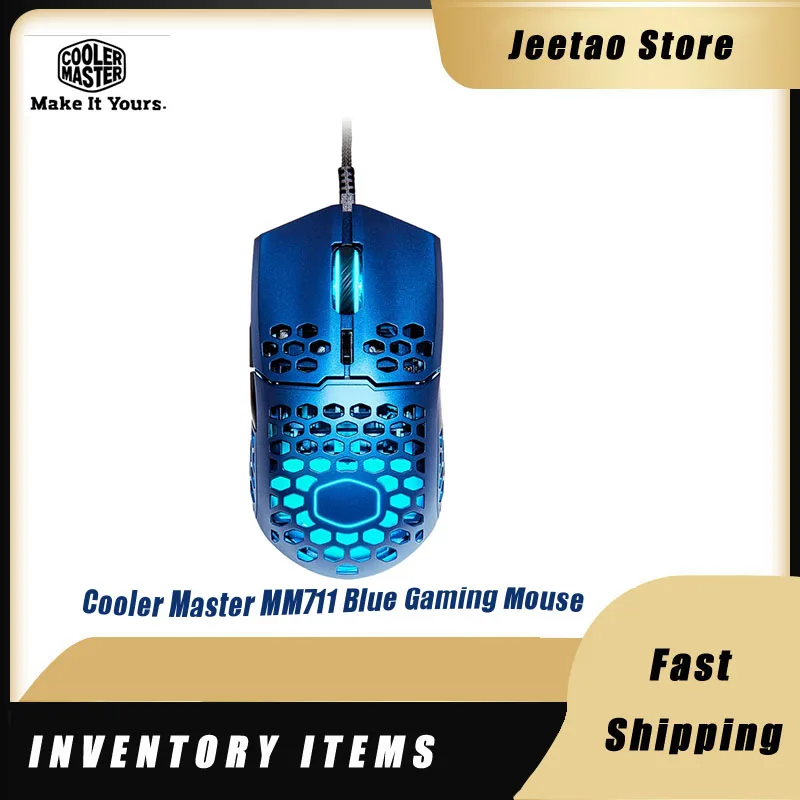 

Игровая мышь Cooler Master MM711, металлическая, синяя, 60 г, легкая, с сотовой структурой, регулируемая, PixArt PMW3389, эргономичная, 16000DPI RGB мышь
