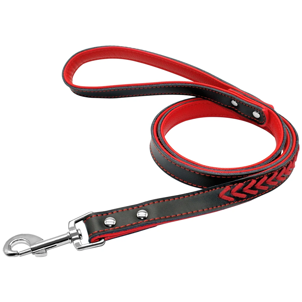 Red Leash Кожаный ошейник для собак Плетеный персоанзсид ID бирка ошейники именная табличка индивидуальный ошейник для домашних животных кожаные поводки с карабином - Цвет: Red Leash