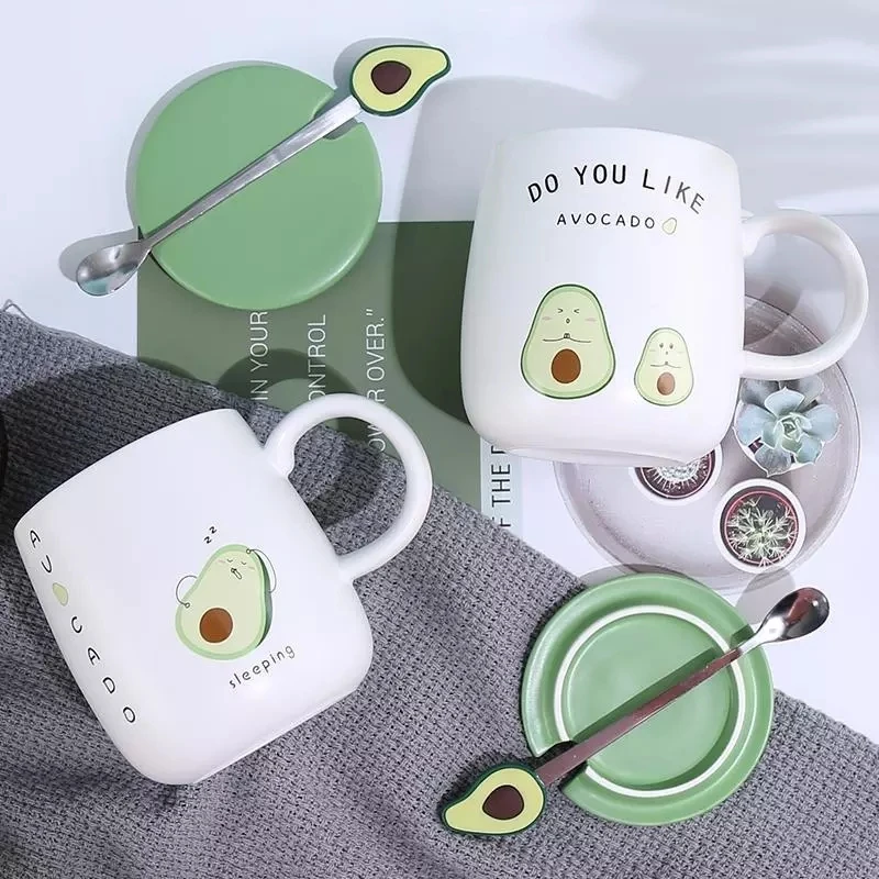 

Mugs with Avocado Funny Coffee Cup Ceramic Creative Color Heat-resistant Mug with Lid 450ml Kids Office Home Drinkware Gift