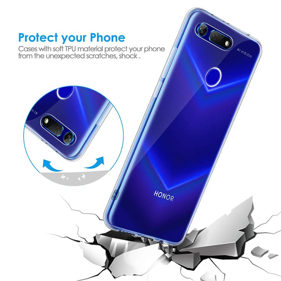 Мягкий ТПУ силиконовый чехол для телефона Huawei Honor View 20 V20 Прозрачный задней панели