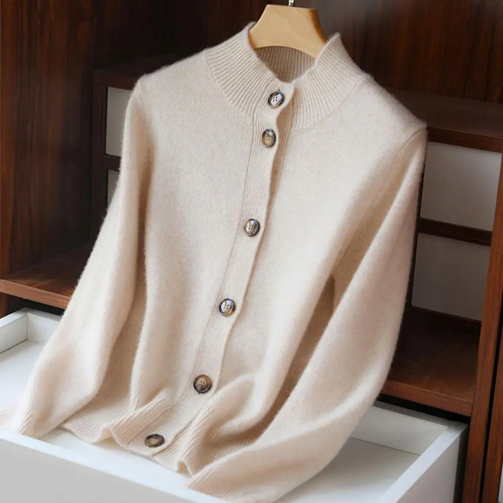 

Женский трикотажный кардиган, теплый удобный свитер из полиэстера с полувысоким воротником, модель F6c6 на осень и зиму