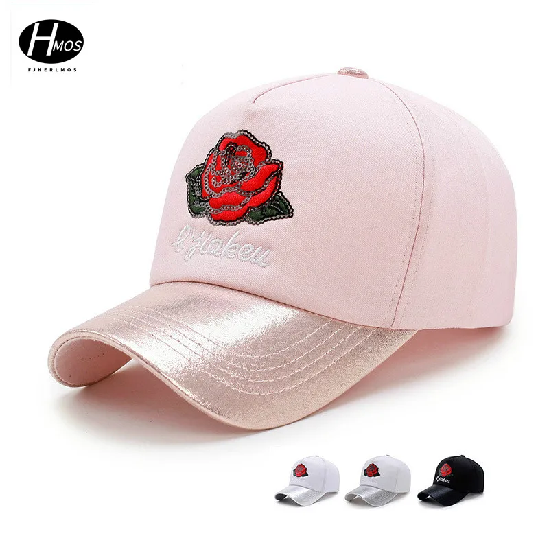 Осенняя Новинка Женская Кепка с вышивкой блестками розовая бейсболка