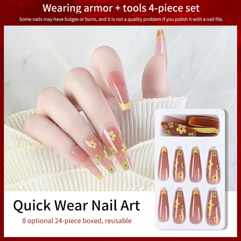

Nail Supplies for Professionals Long Ballet Wear Armor French Pointed Armor Love Flowers Nail Piece False Nails with Designs