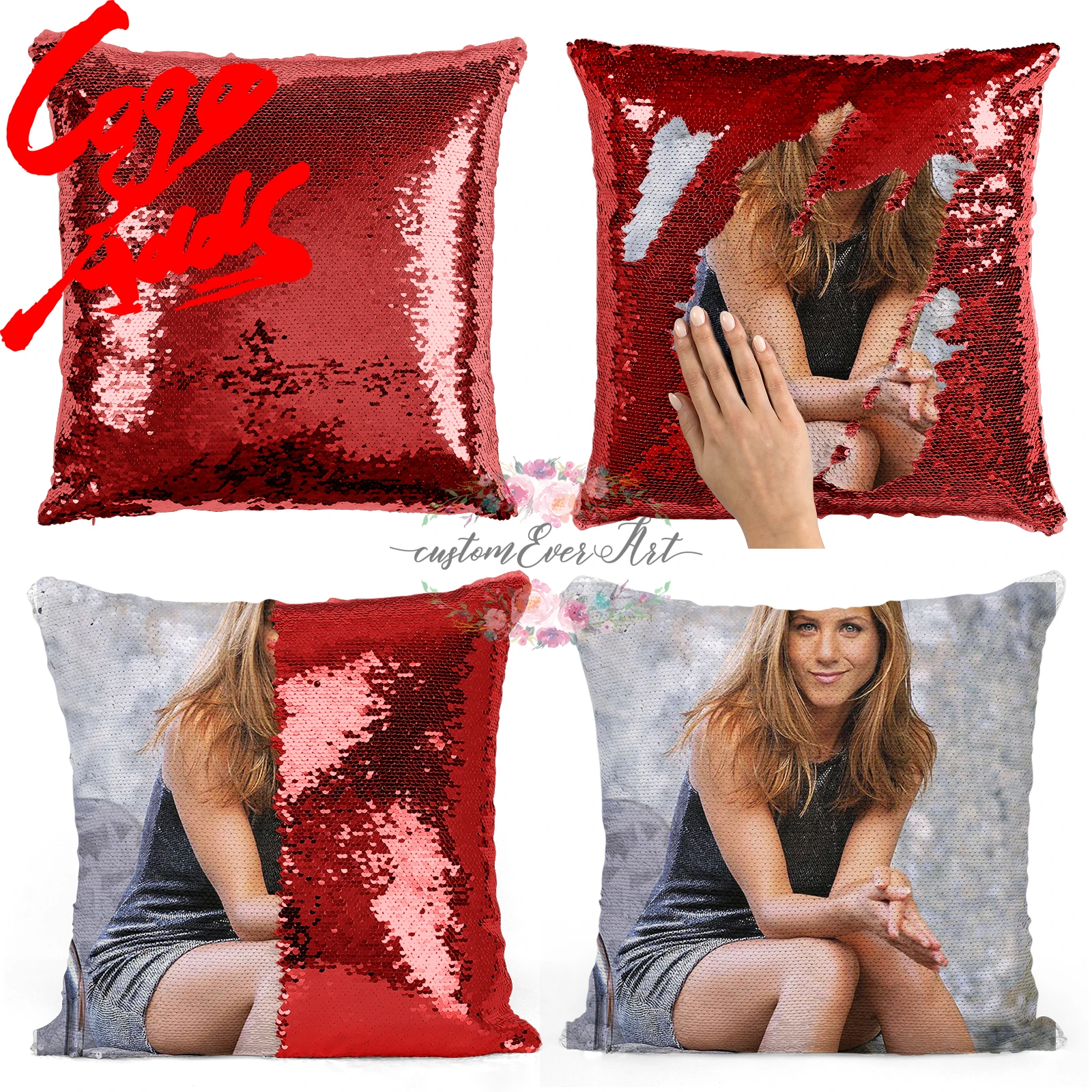 Подушка с блестками Дженнифер Энистон | Наволочка Двухцветная подушка Подарок