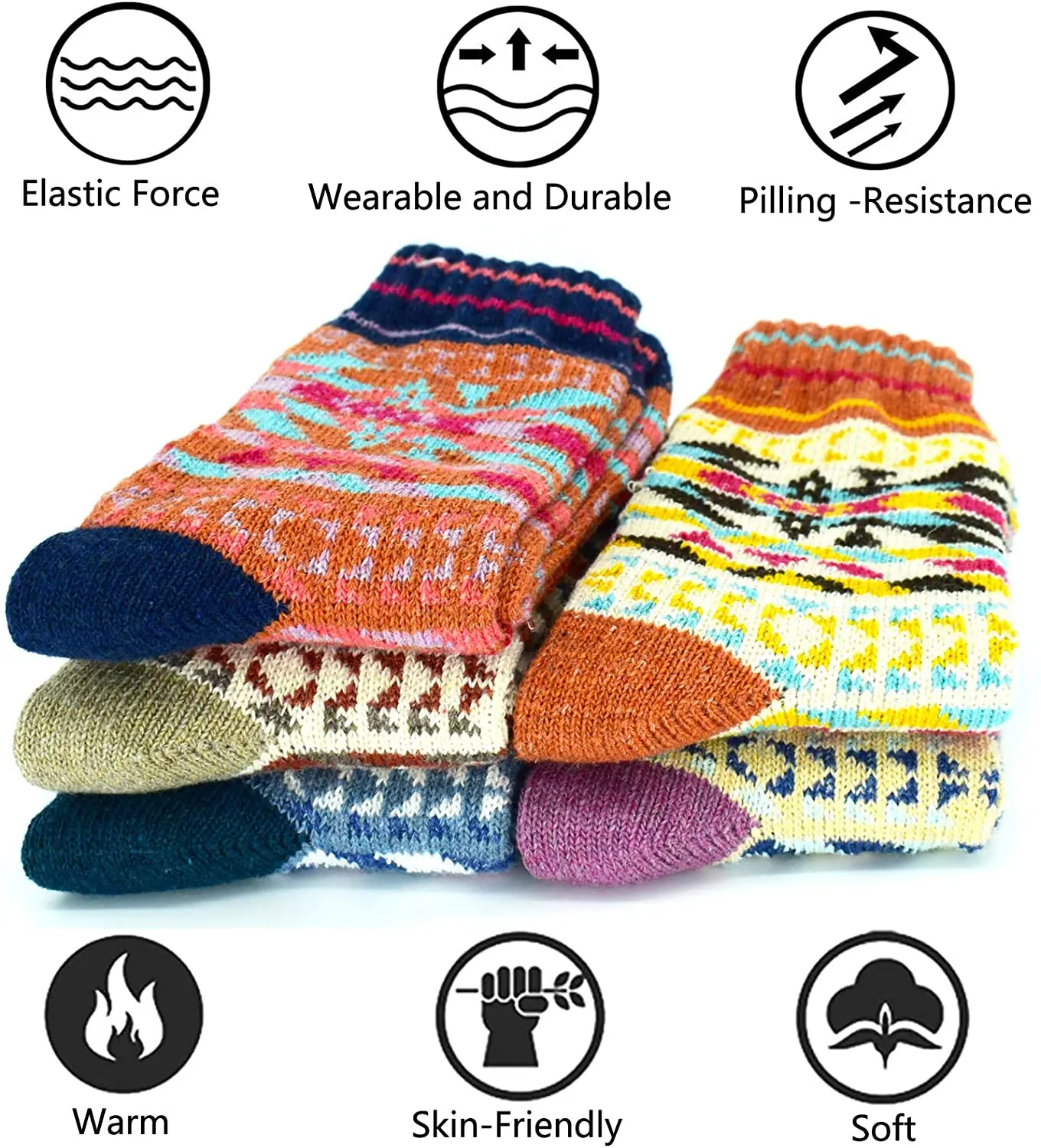 Wool Socks for Women Vintage Warm Thick Winter Hiking Boot Crew Thermal Cozy Work Soft Ladies Socks 5 Pairs