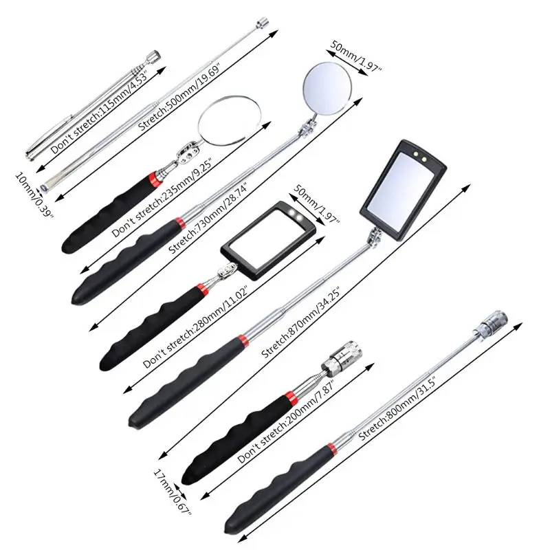 

4Pcs Magnetic Pick-Up Tool Telescoping 8 lb/1 lb Pick Up Sticks and 360 Swivel Inspection Mirror with LED Light Car Accessories