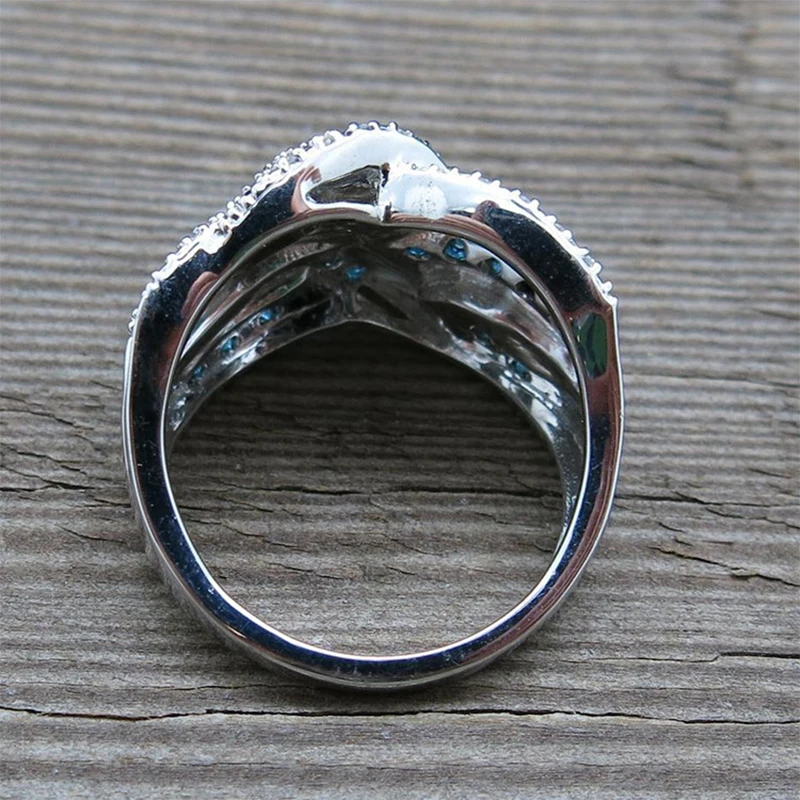 2019 Новые Роскошные Большие серебряные кольца с синим фианитом для женщин модные