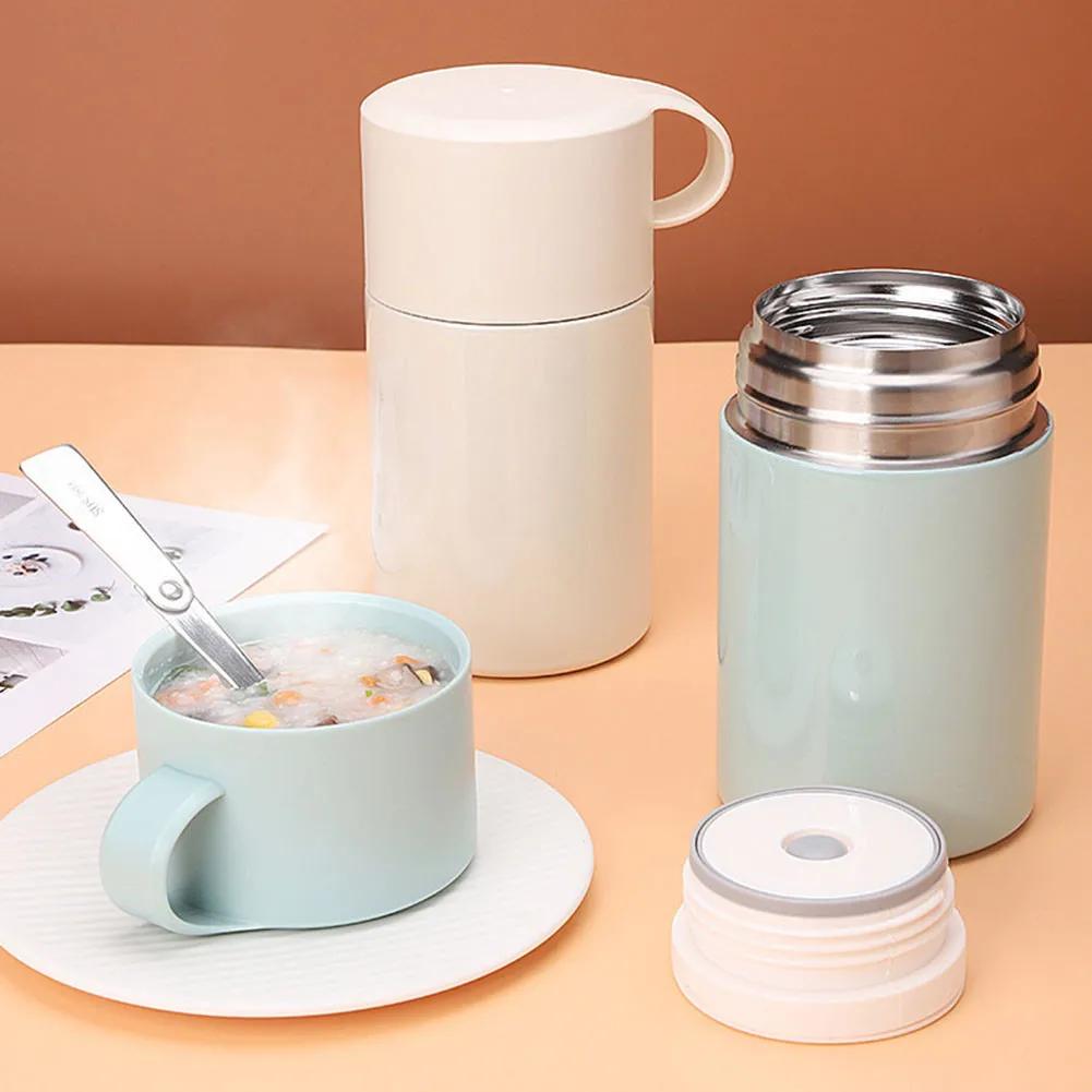 

600ML Stainless Steel Thermos Food Soup Containers Large Capacity Vacuum Flasks Portable Lunch Bento Box With Folding Spoon