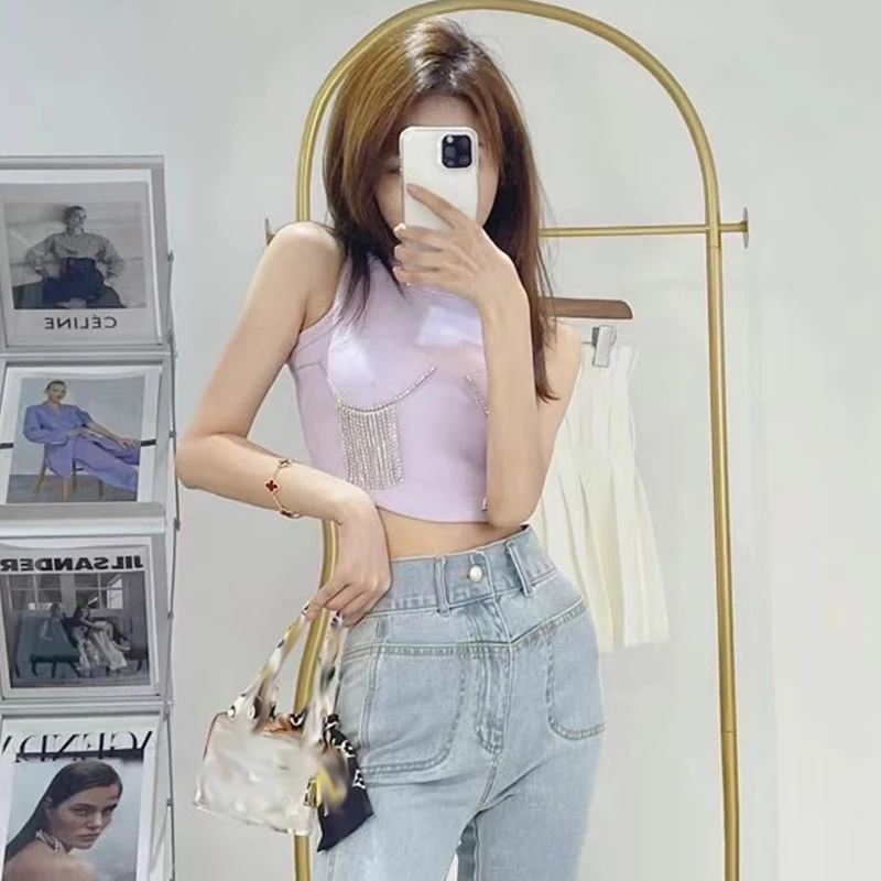 

CHICEVER White Vest For Women O Neck Sleeveless Patchwork Chain Asymmetrical Designer Solid Vests Females Fashion Clothing 2021