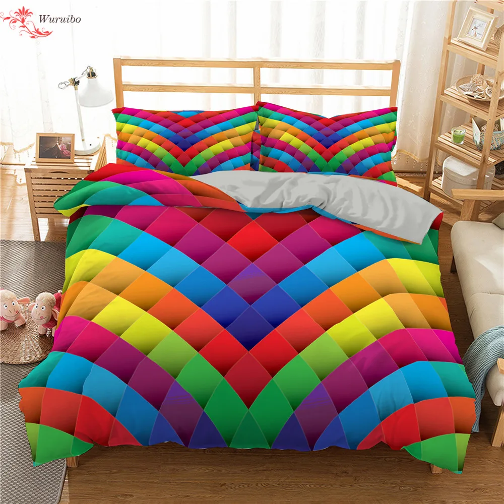 

Block Bedding Set Rainbow Block Duvet Cover Set For Kids Bedclothes Colorful Home Textile Queen King European Bed Set Drop Ship