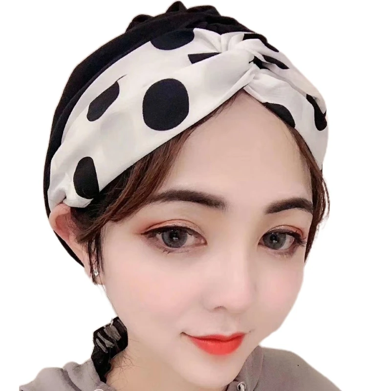 

Contrast Color Polka Dot Turban Hat Twist Knot Beanie Headwrap Pre-Tied Bonnet Y1AC