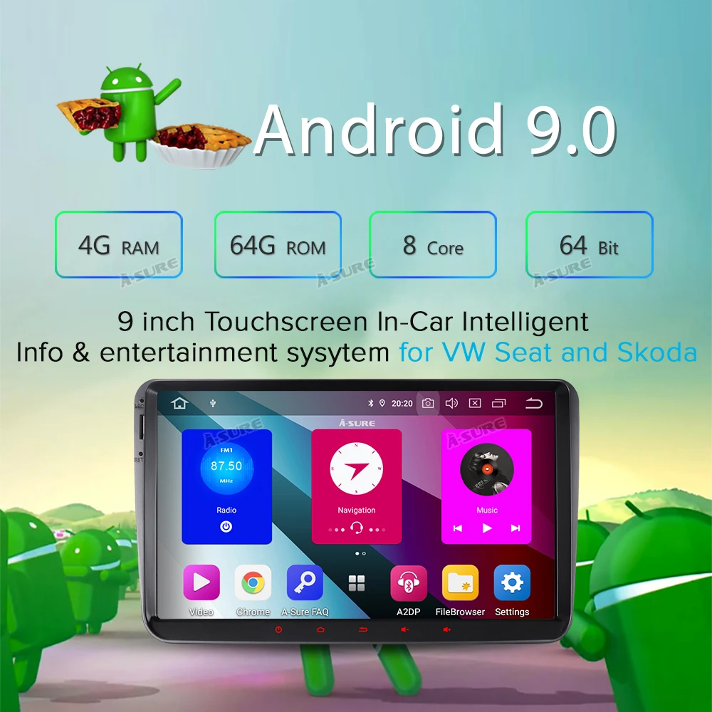 A-Sure 2 Din 8 ядерный 4 Гб ОЗУ Android 9 Автомагнитола gps Navi для Volkswagen VW Tiguan Polo Golf 5 6 Passat Caddy Transporter Touran