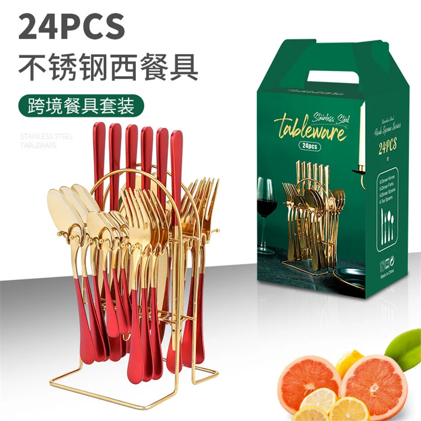 

24pcs Gold Dinnerware Set Stainless Steel Tableware Set Knife Fork Spoon Luxury Cutlery Set Gift Box Flatware Dishwasher Safe