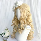 Золотой Блонд Лолита парик Харадзюку Феи косплей челка кудрявые длинные винтажные сладкие принцесса бахрома Взрослые Девушки синтетические волосы