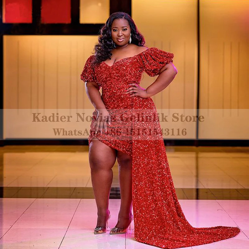 

Kadier Novias Plus Size Red African Women Formal Evening Dress 2021 Off the Shoulder Robe Soiree Femme Vestidos Formales