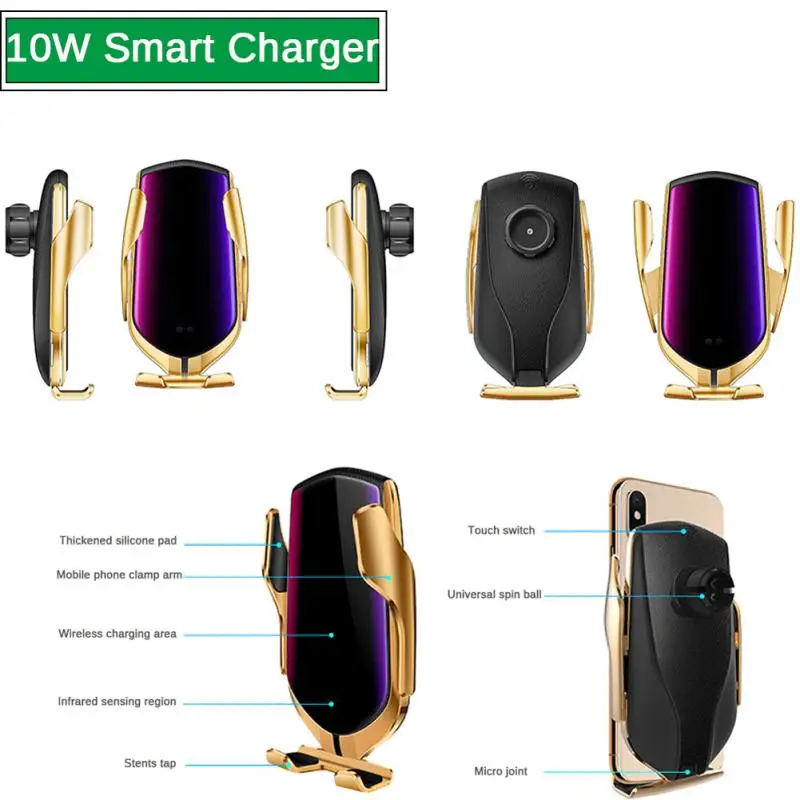 

Gold/silver Qi Wireless Auto Fast Charger Holder For IPhone Samsung Huawei Xiaomi Wireless Car Charger Bracket Car Accessories