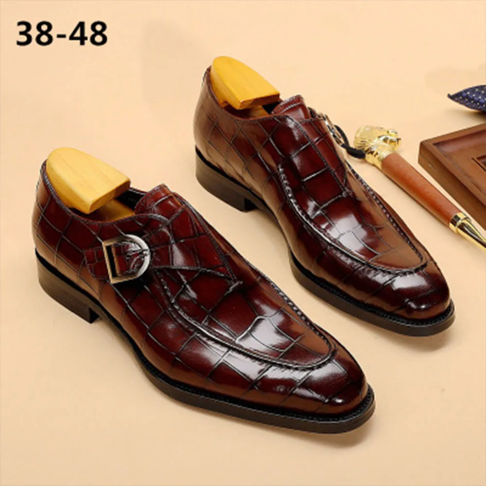 

2021 New Dress Mens Shoes Leather Shoes Grid Pattern PU Leather Shoes Large Size Business Shoes