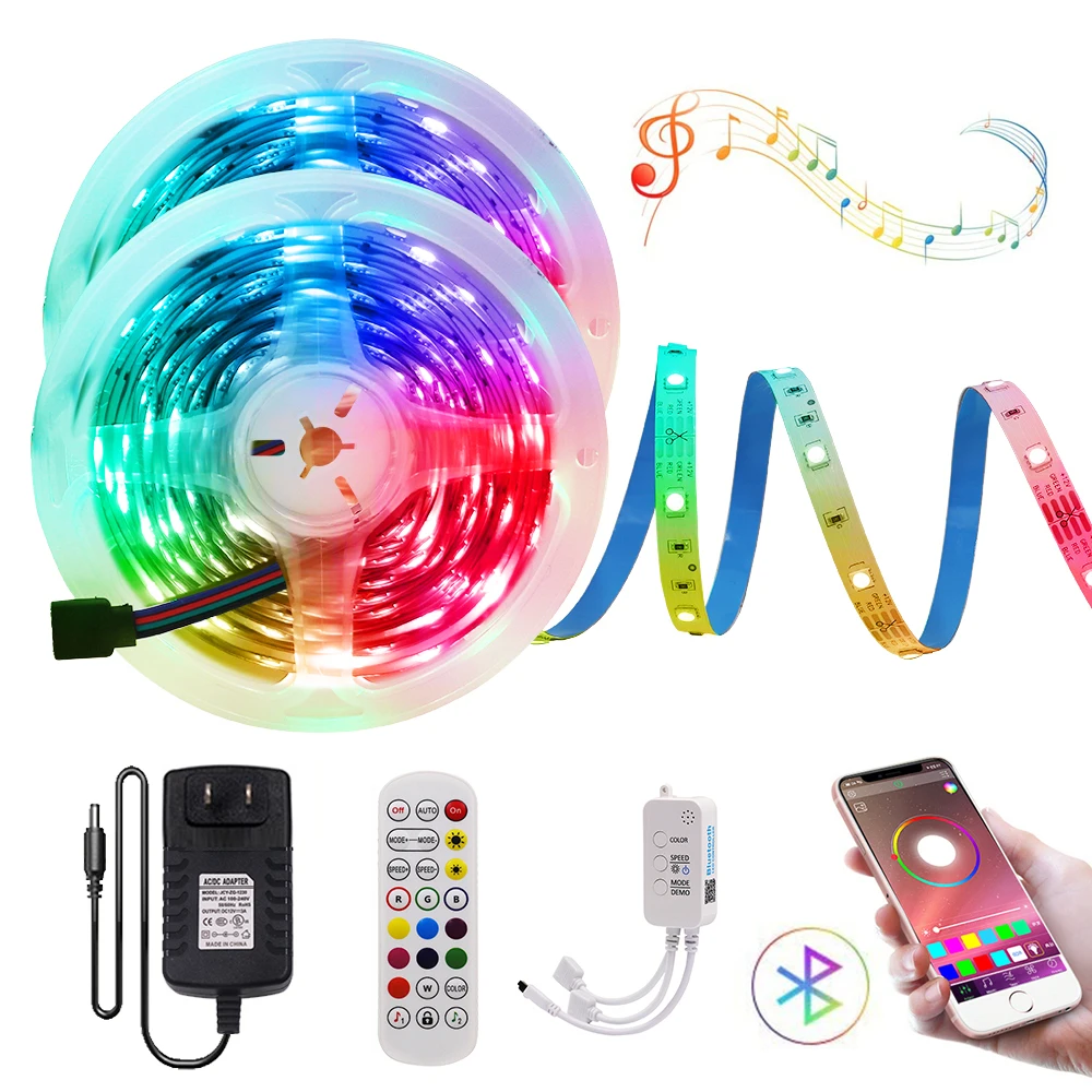 

12V Bluetooth RGB LED Strip Light 5050 SMD Flexible Ribbon Bluetooth Music Control Waterproof Tape Diode 5M 10M 15M 20M