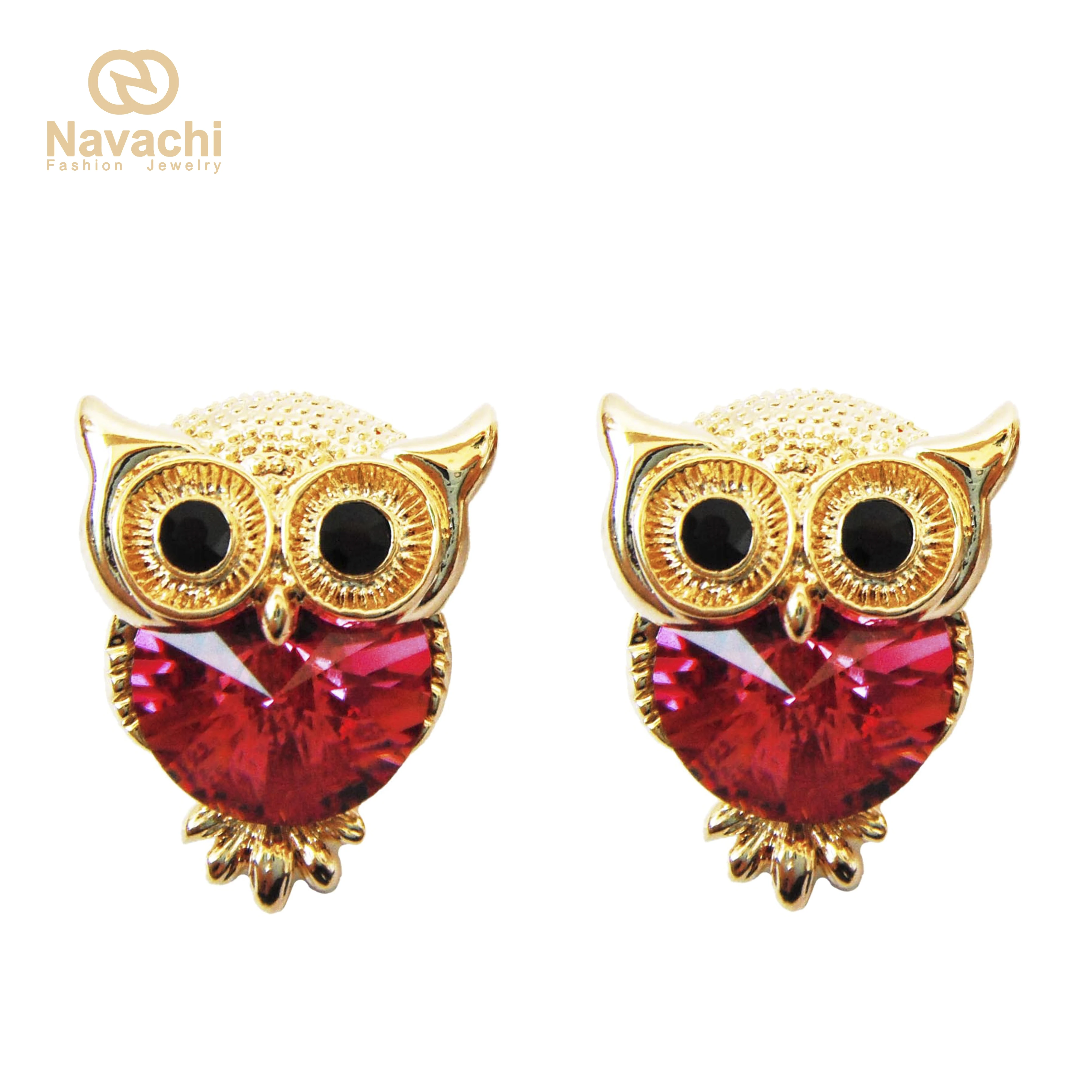 Navachi Сова Птица Кристалл Кубический цирконий желтый GP серьги гвоздики