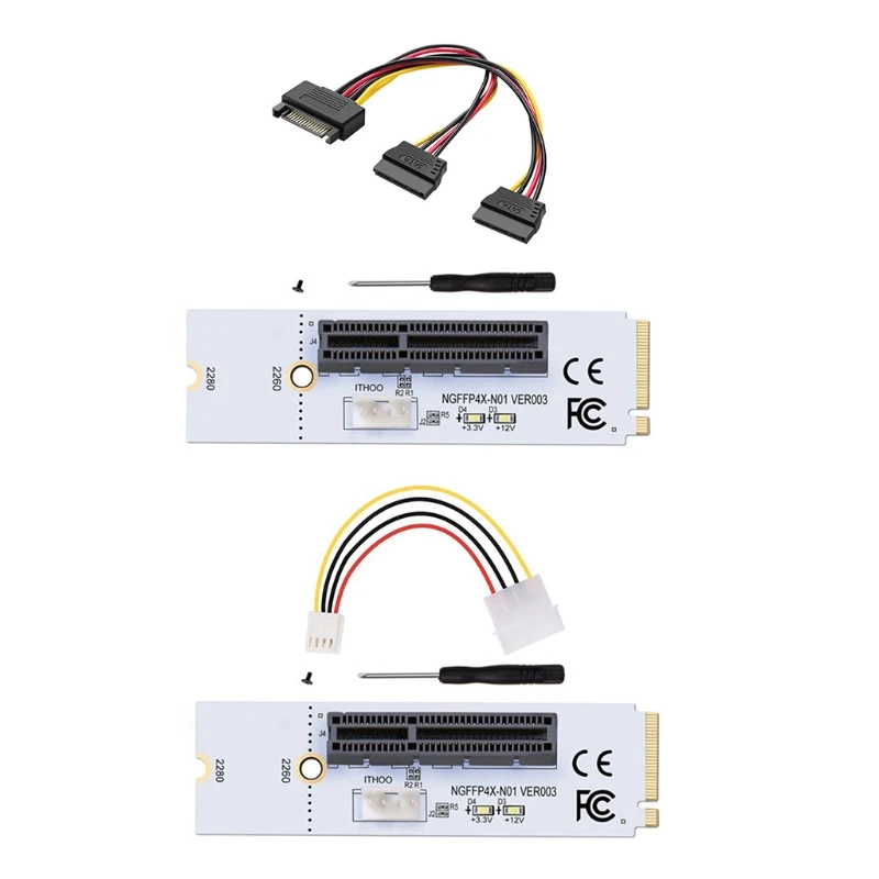 

PCIE Adapter M.2 SSD PCIE Expansion Board with LED Indicator Lamp M.2 NVME SSD for PCIE 4X Riser 4Pin/SATA Power Cable