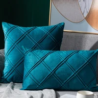 embroidery new fashion plaid geometric color blue velvet cushion cover pillow cover pillowcase home decorative sofa throw pillow